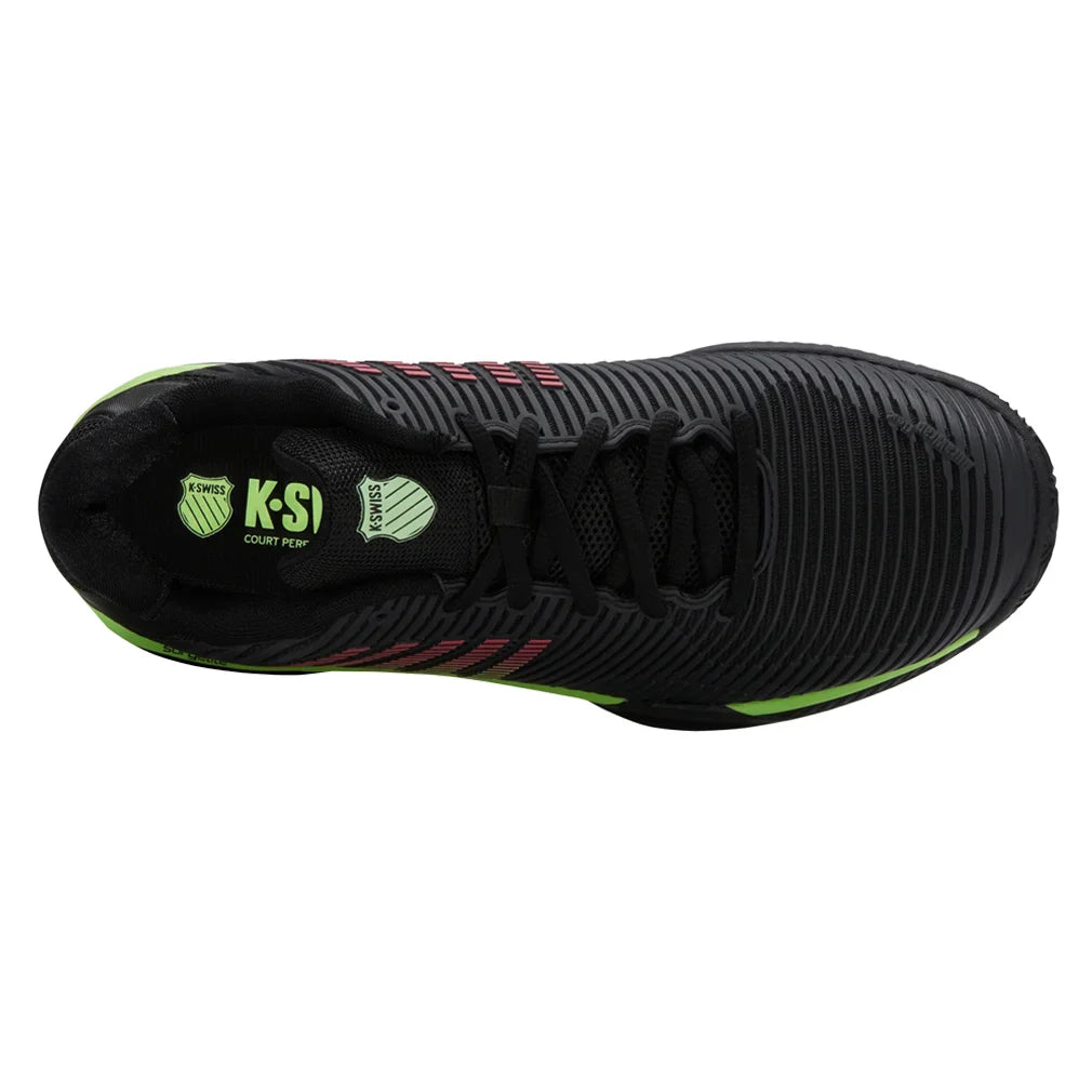 Men`s Hypercourt Express 2 Clay Tennis Shoes Black and Soft Neon Green Footwear K-swiss