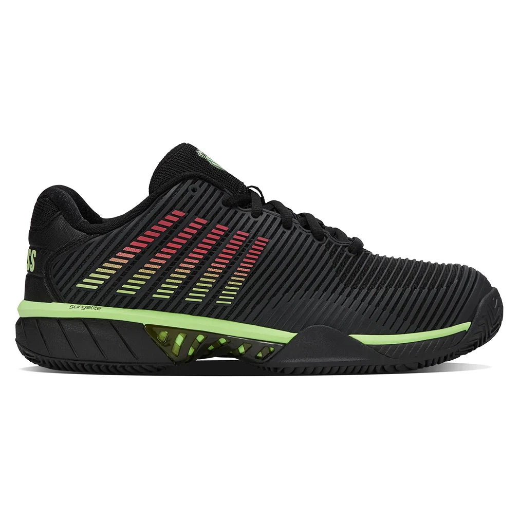 Men`s Hypercourt Express 2 Clay Tennis Shoes Black and Soft Neon Green Footwear K-swiss