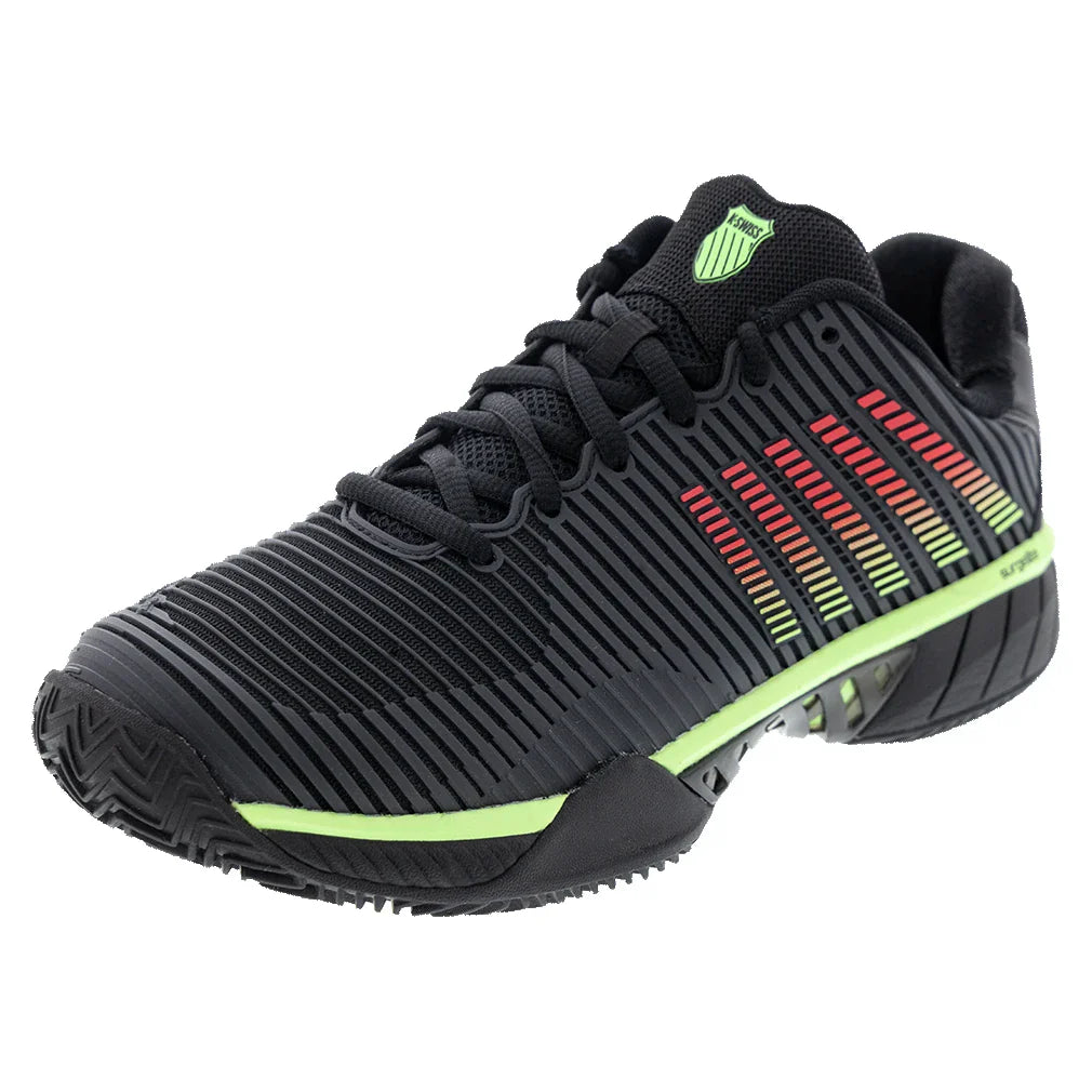 Men`s Hypercourt Express 2 Clay Tennis Shoes Black and Soft Neon Green Footwear K-swiss