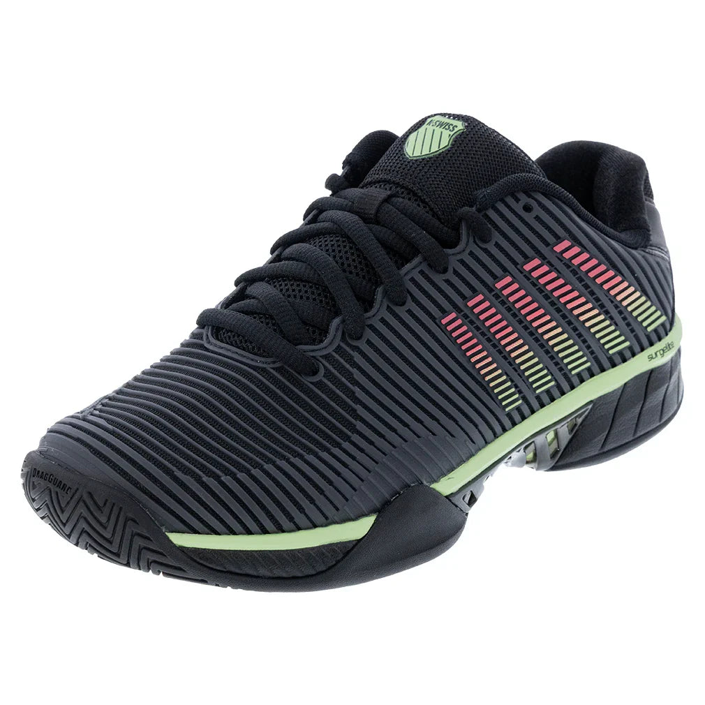 Men`s Hypercourt Express 2 2E Width Tennis Shoes Black and Soft Green Footwear K-Swiss
