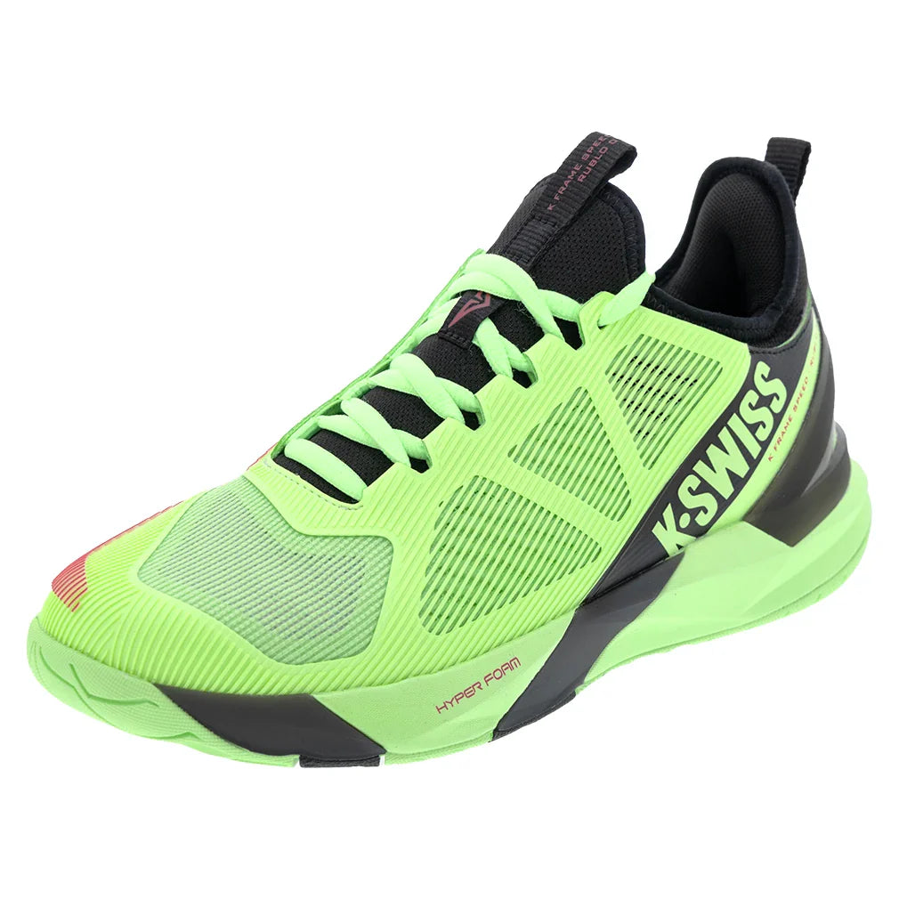 Men`s K-Frame Speed Rublo Tennis Shoes Soft Neon Green and Black Footwear K-Swiss