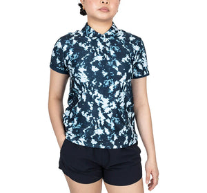 Women`s Dri-FIT Victory Short Sleeve Print Tennis Polo Armory Navy and White Apparel Nike
