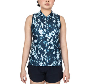 Women`s Dri-FIT Victory Sleeveless Print Tennis Polo Armory Navy and White Apparel Nike