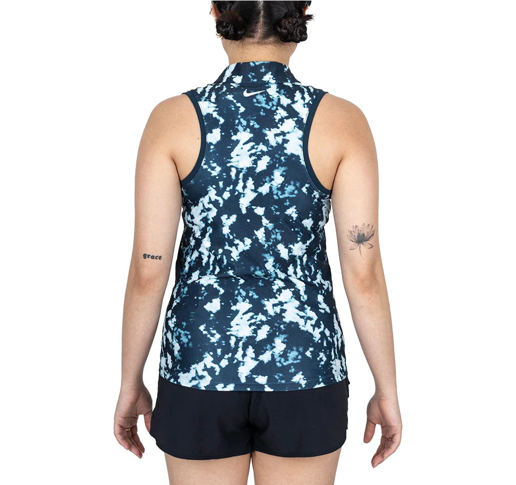 Women`s Dri-FIT Victory Sleeveless Print Tennis Polo Armory Navy and White Apparel Nike