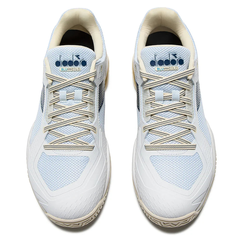 Men`s Blueshield Torneo 3 AG Tennis Shoes Whisper White and Ensign Blue Footwear Diadora