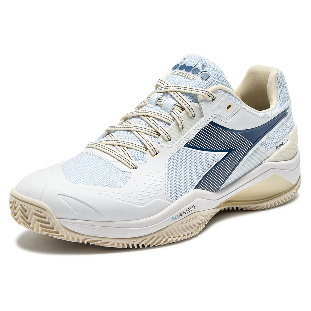 Men`s Blueshield Torneo 3 Clay Tennis Shoes Whisper White and Ensign Blue Footwear Diadora