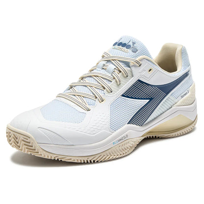 Men`s Blueshield Torneo 3 Clay Tennis Shoes Whisper White and Ensign Blue Footwear Diadora