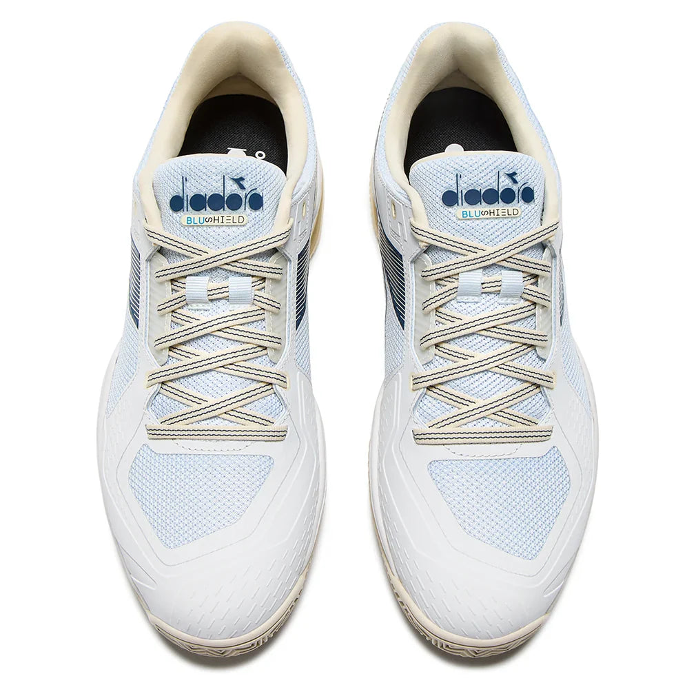 Men`s Blueshield Torneo 3 Clay Tennis Shoes Whisper White and Ensign Blue Footwear Diadora