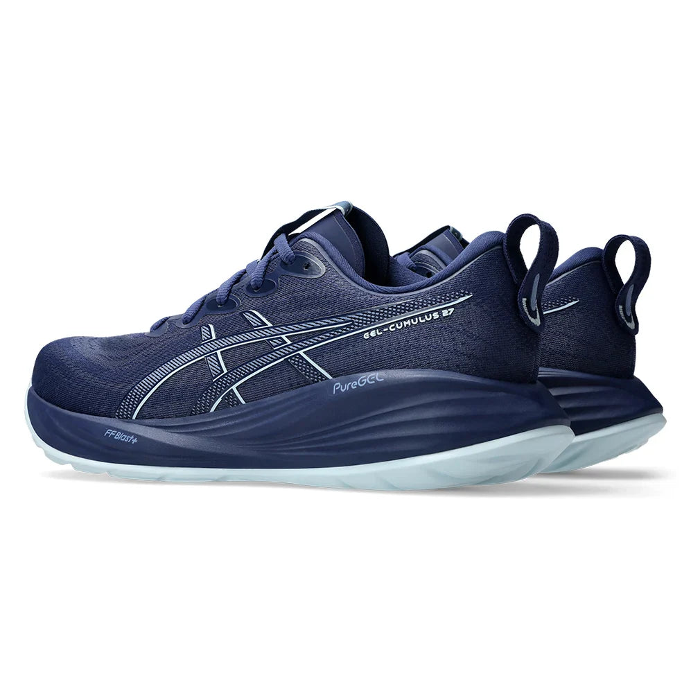 Men`s GEL-Cumulus 27 Running Shoes Indigo Blue and Cool Grey Footwear Asics
