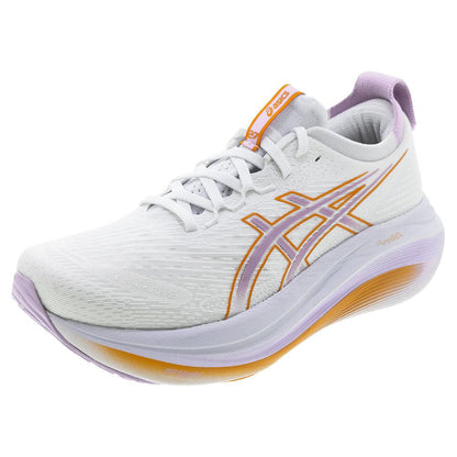 Women`s GEL-Nimbus 27 Running Shoes White and Light Ube Footwear Asics