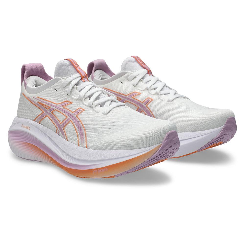 Women`s GEL-Nimbus 27 Running Shoes White and Light Ube Footwear Asics
