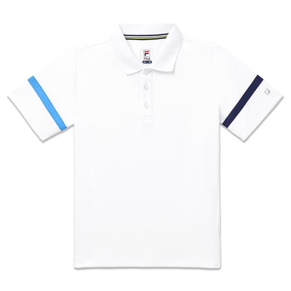 Boys' PLR Tennis Polo White and Navy Apparel Fila