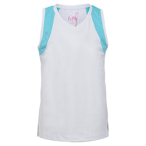 Girls' Tennis Tank White and Aqua Block Trim Apparel Little Miss Tennis