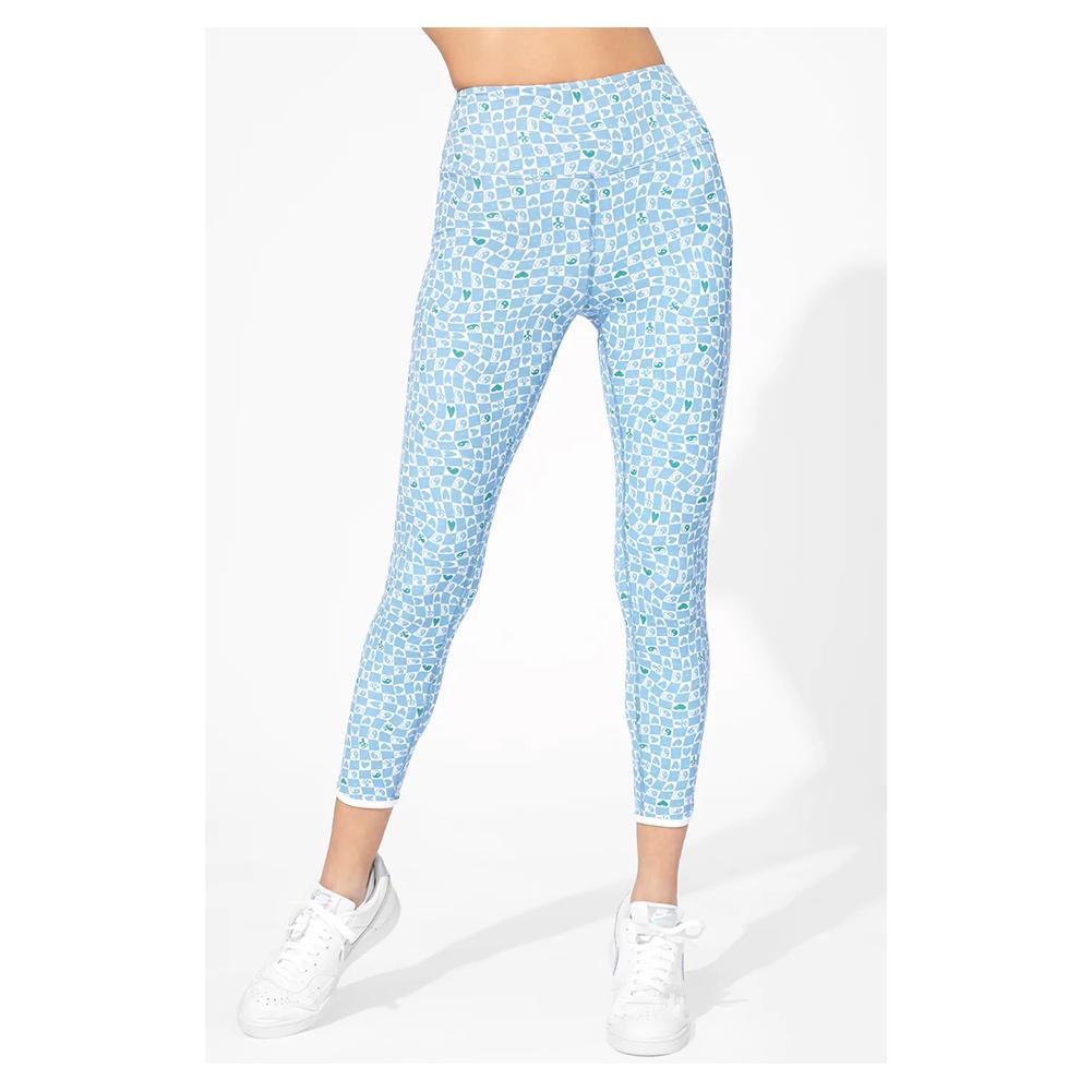 Women's Retro Revival 7/8 Tennis Legging Sky Blue Print Apparel Eleven