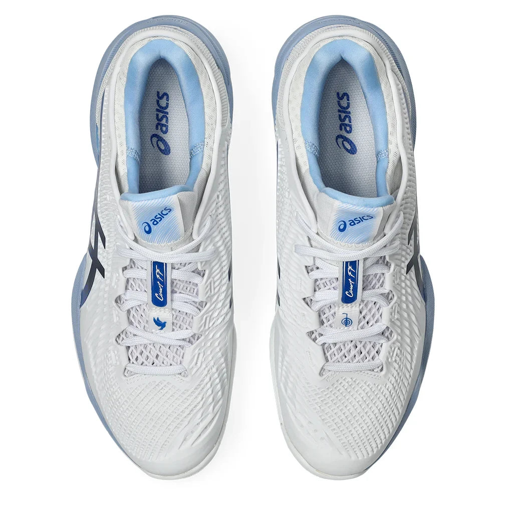 Men`s Court FF 3 Novak Tennis Shoes White and Tuna Blue Footwear Asics