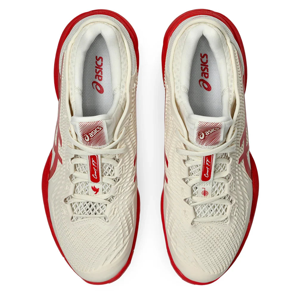 Men`s Court FF 3 Novak Tennis Shoes Cream and Classic Red Footwear Asics