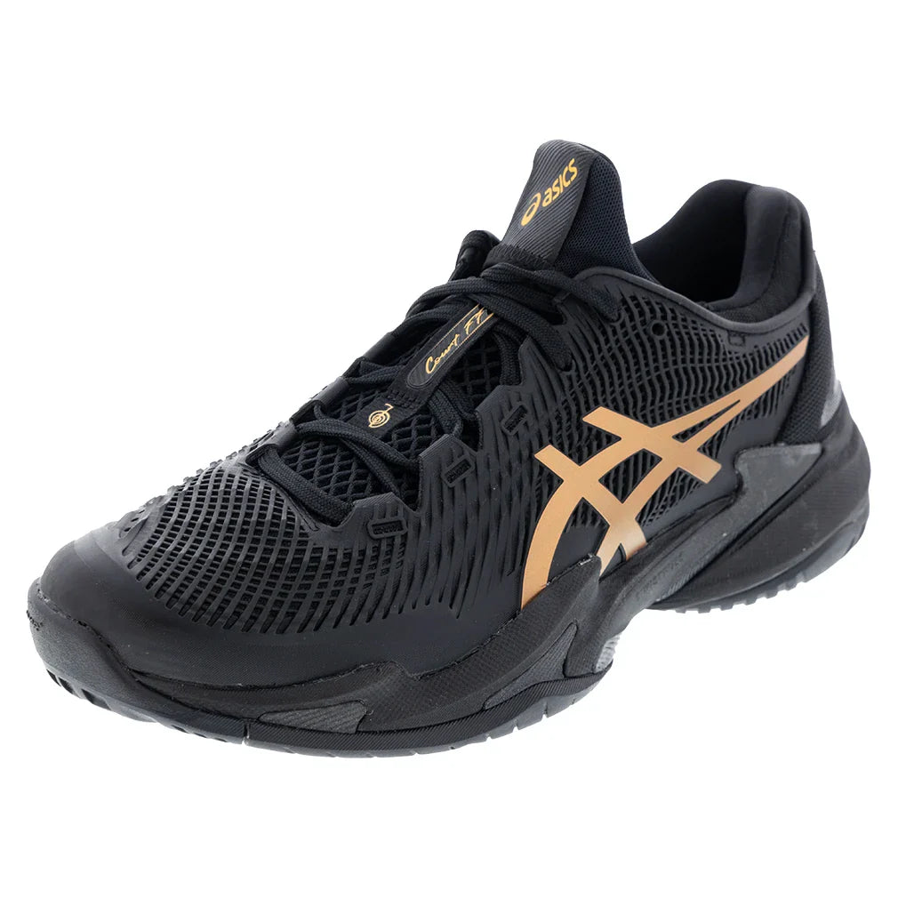 Men`s Night Energy Court FF Novak Tennis Shoes Black and Prism Gold Footwear Asics