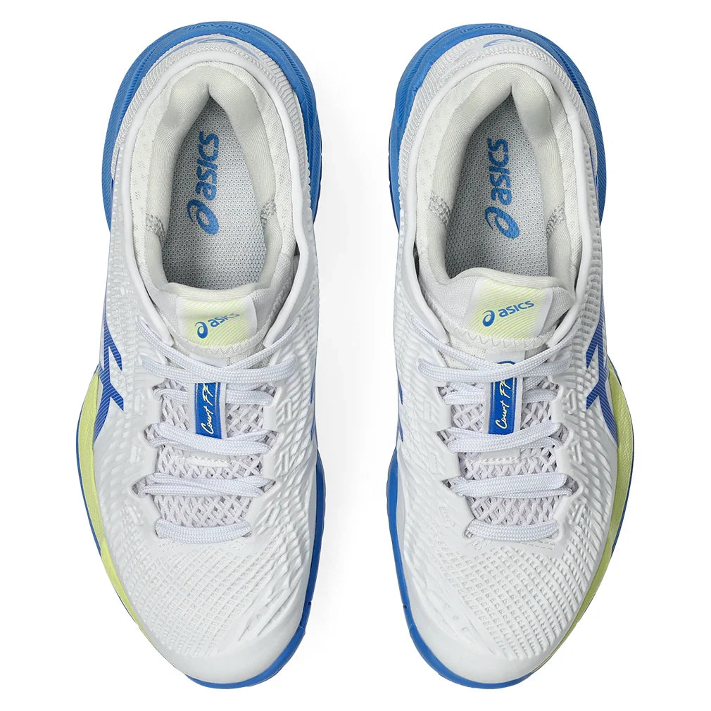 Women`s Court FF 3 Tennis Shoes White and Illusion Blue Footwear Asics