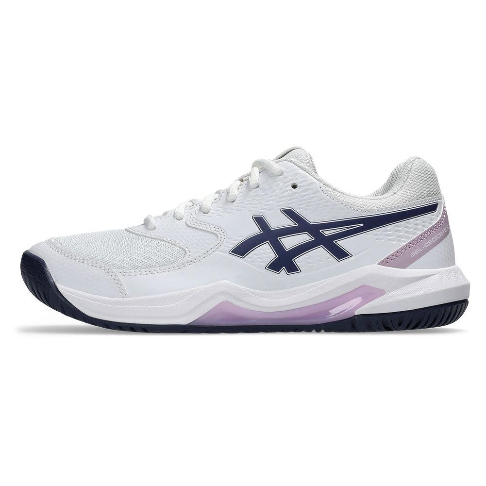 Women`s GEL-Dedicate 8 Wide Tennis Shoes White and Indigo Fog Footwear Asics