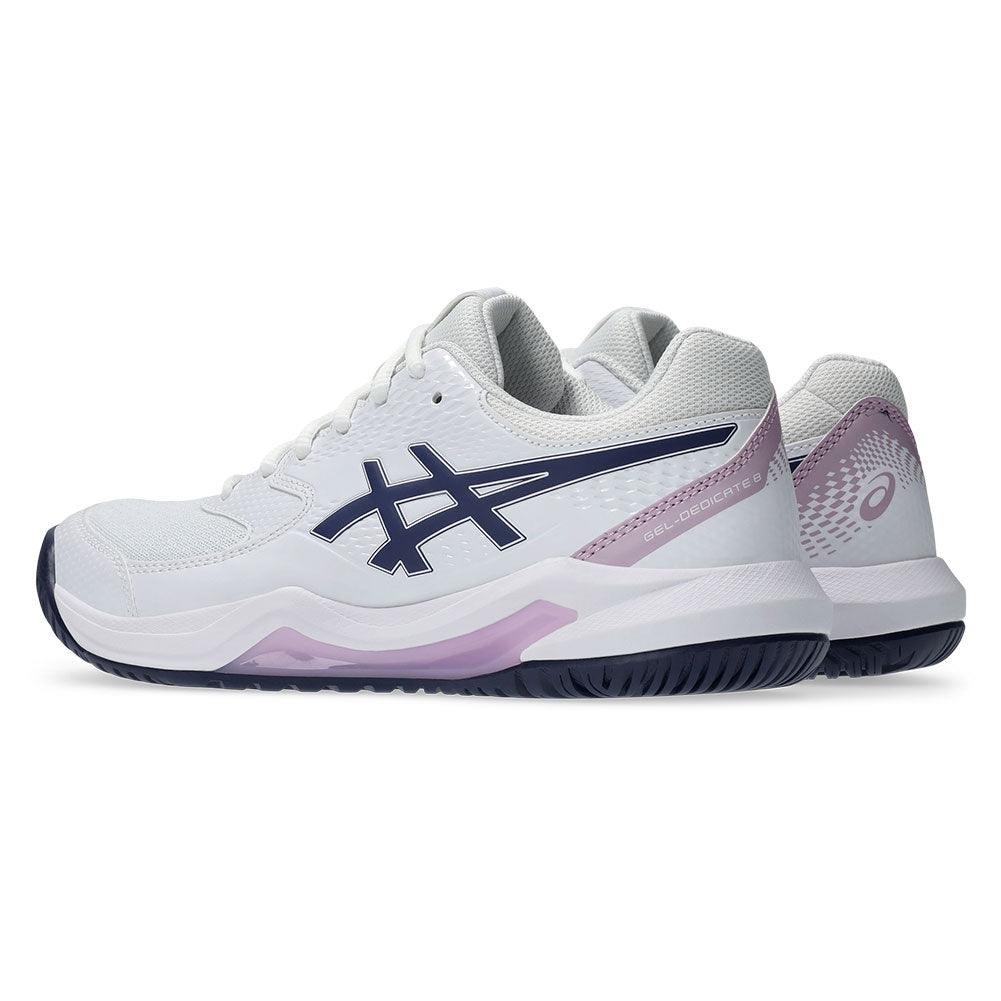 Women`s GEL-Dedicate 8 Wide Tennis Shoes White and Indigo Fog Footwear Asics