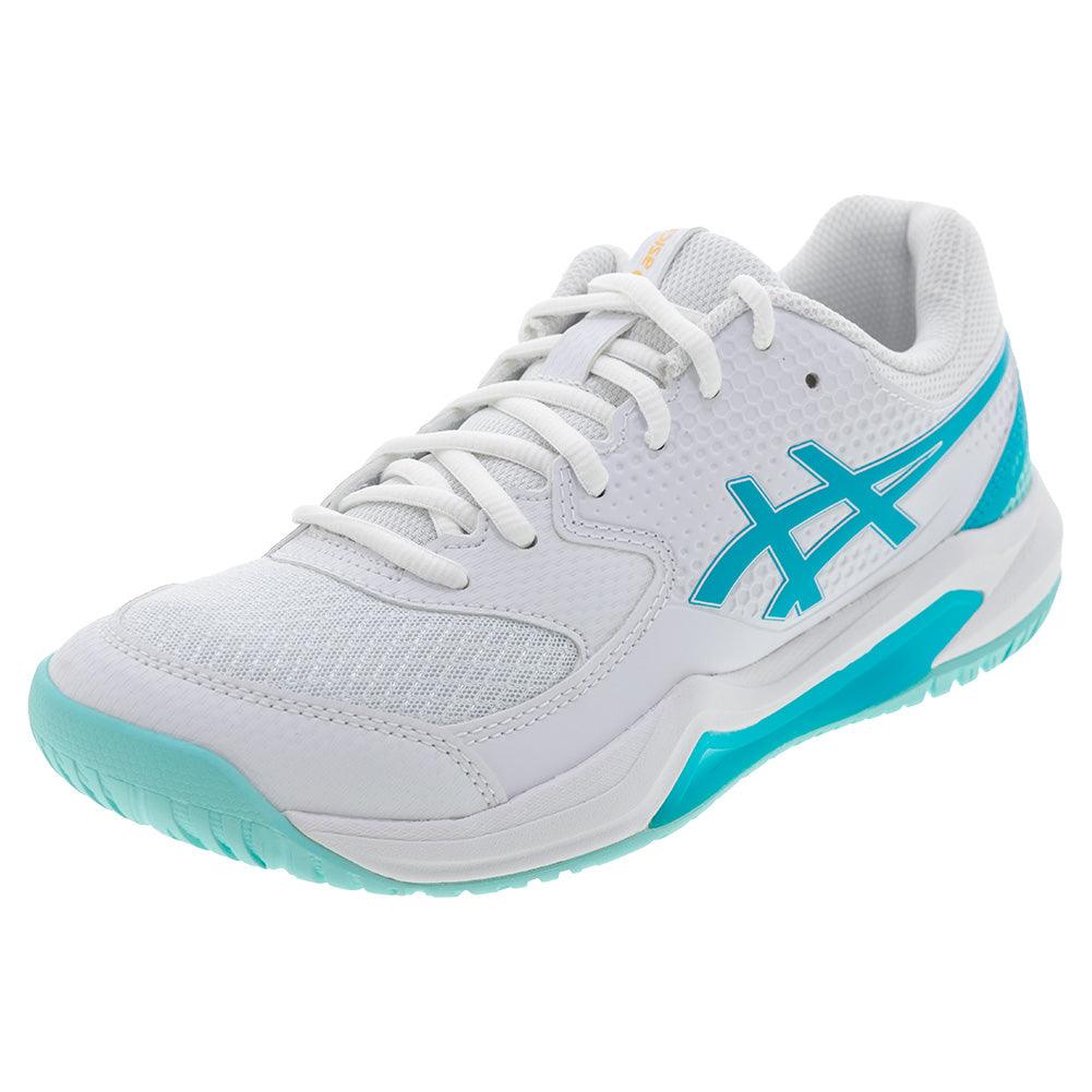 Women`s GEL-Dedicate 8 Pickleball Shoes White and Energy Aqua Footwear Asics