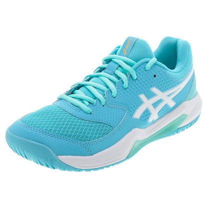 Women`s GEL-Dedicate 8 Pickleball Shoes Energy Aqua and White Footwear Asics