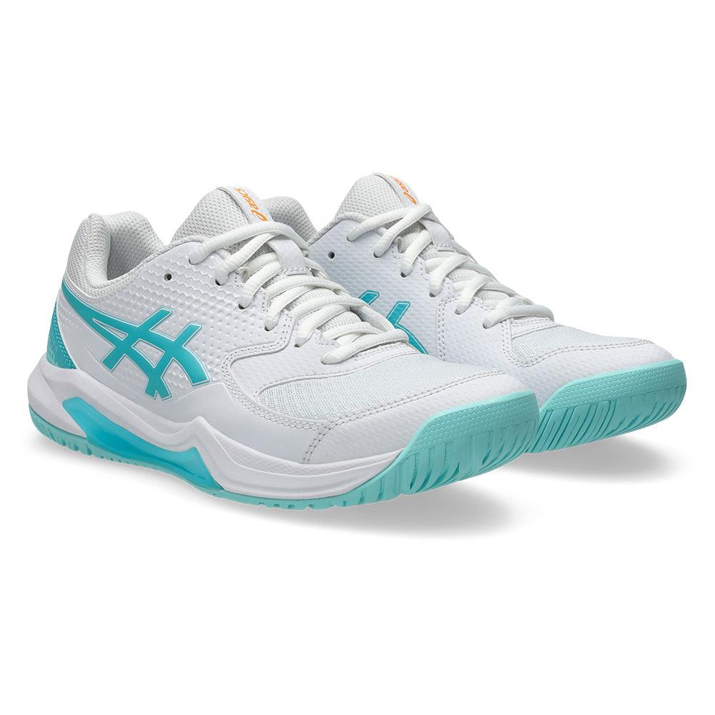 Women`s GEL-Dedicate 8 Pickleball Shoes White and Energy Aqua Footwear Asics