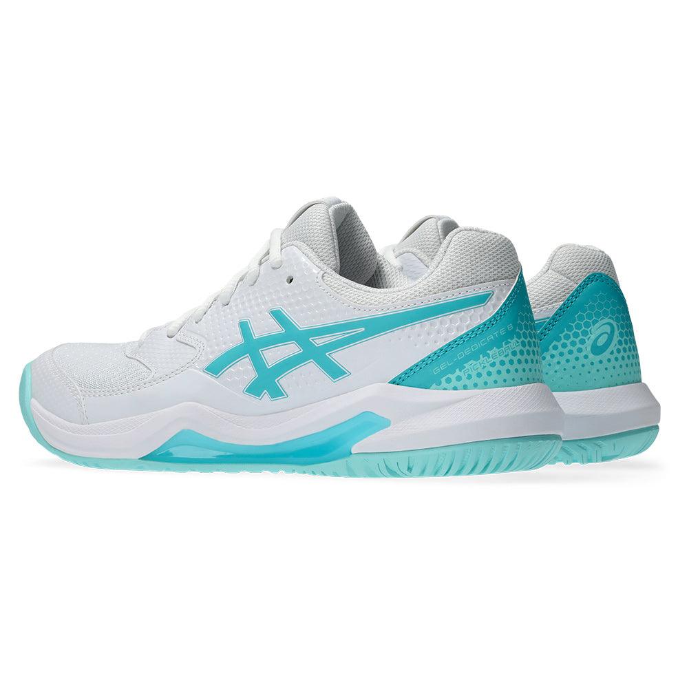 Women`s GEL-Dedicate 8 Pickleball Shoes White and Energy Aqua Footwear Asics