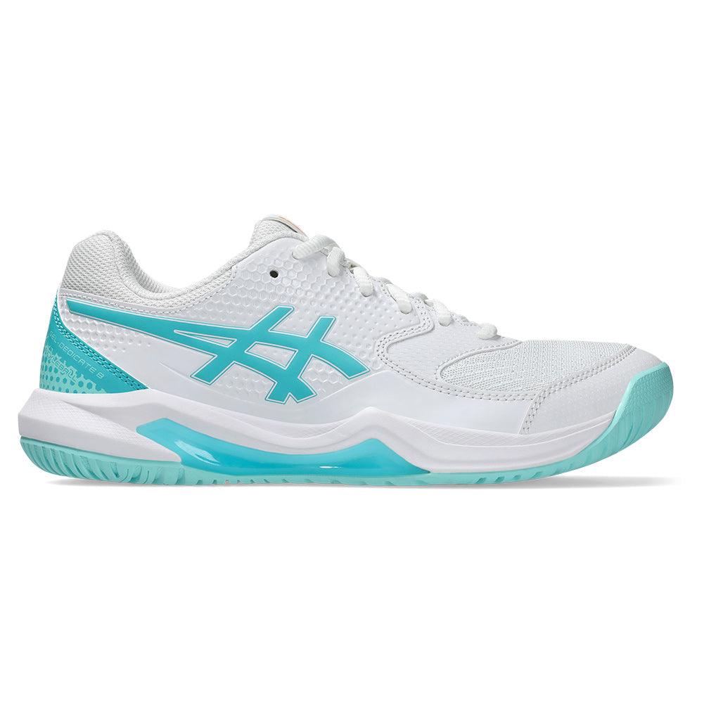 Women`s GEL-Dedicate 8 Pickleball Shoes White and Energy Aqua Footwear Asics