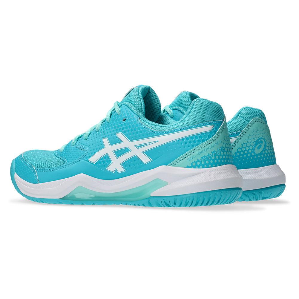 Women`s GEL-Dedicate 8 Pickleball Shoes Energy Aqua and White Footwear Asics