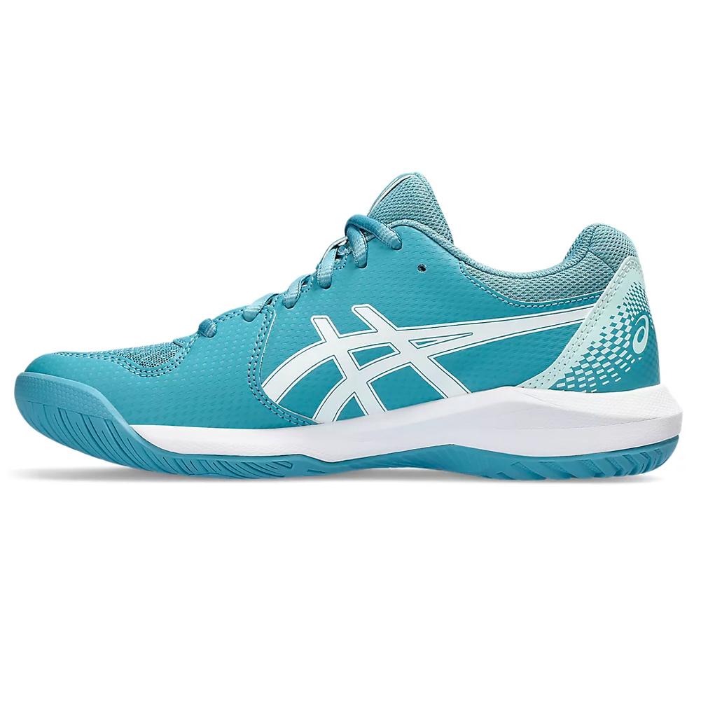 Women's Gel-Dedicate 8 Tennis Shoes Gris Blue and White Footwear Asics