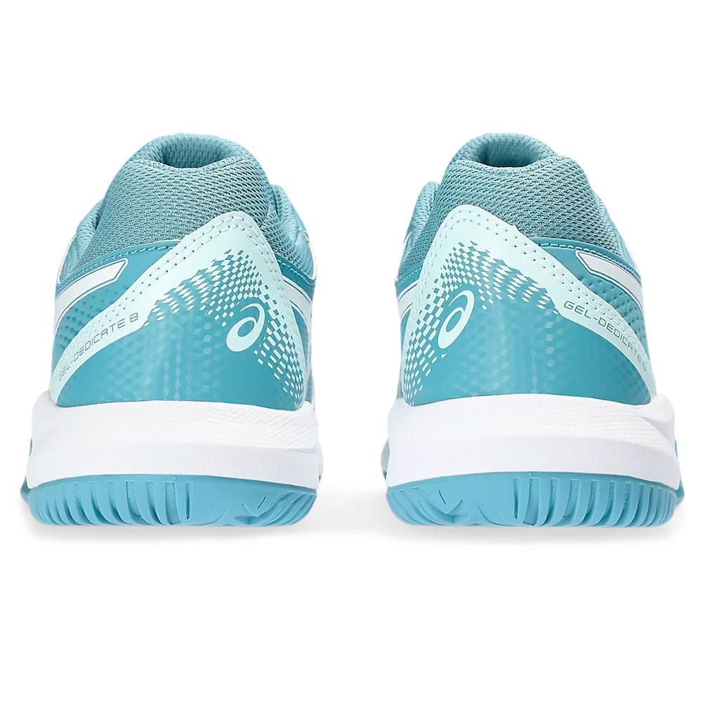 Women's Gel-Dedicate 8 Tennis Shoes Gris Blue and White Footwear Asics