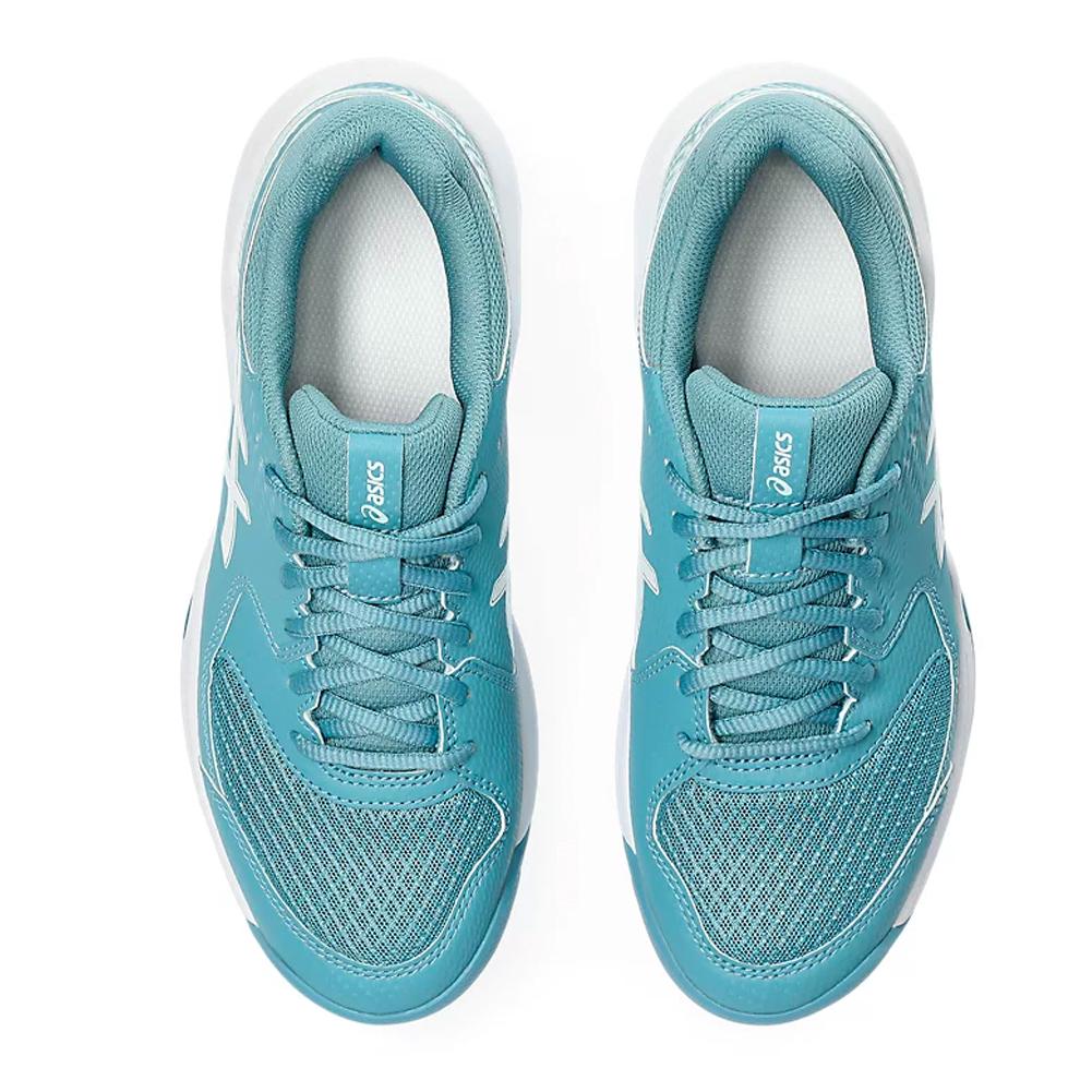 Women's Gel-Dedicate 8 Tennis Shoes Gris Blue and White Footwear Asics