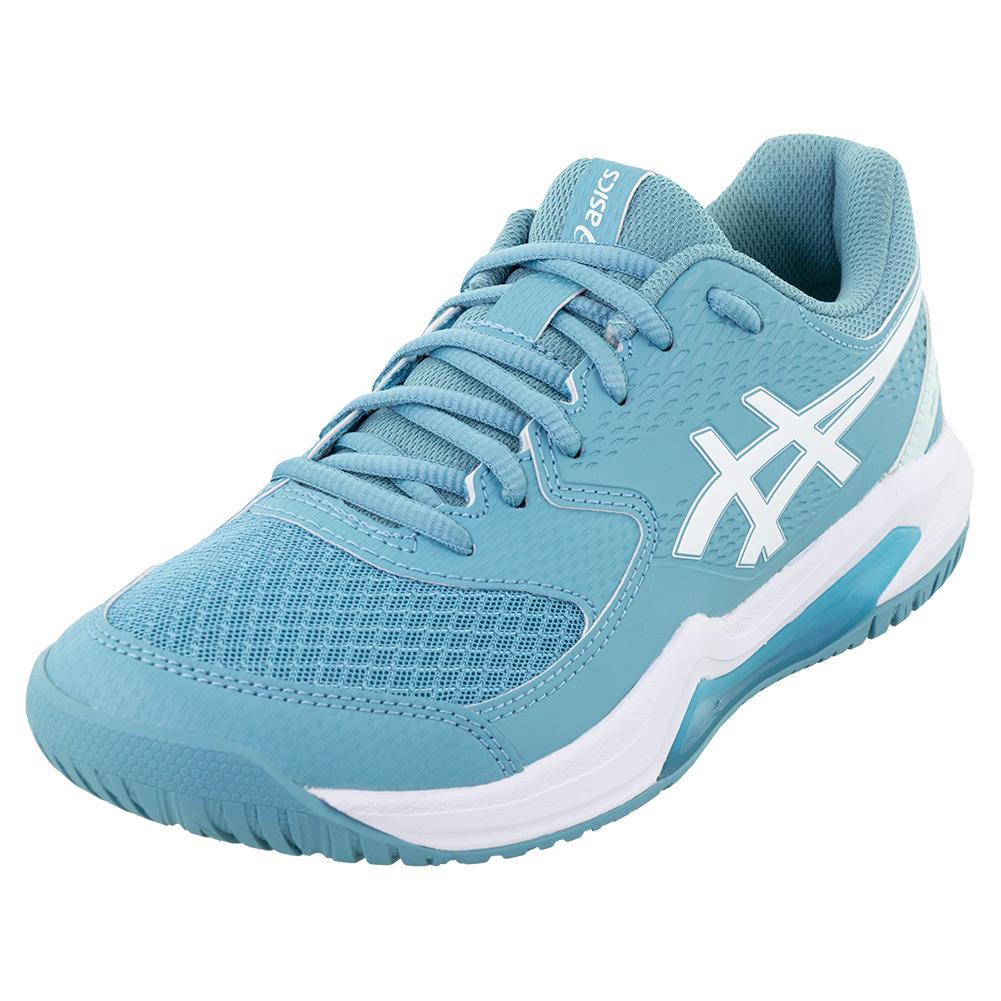 Women's Gel-Dedicate 8 Tennis Shoes Gris Blue and White Footwear Asics