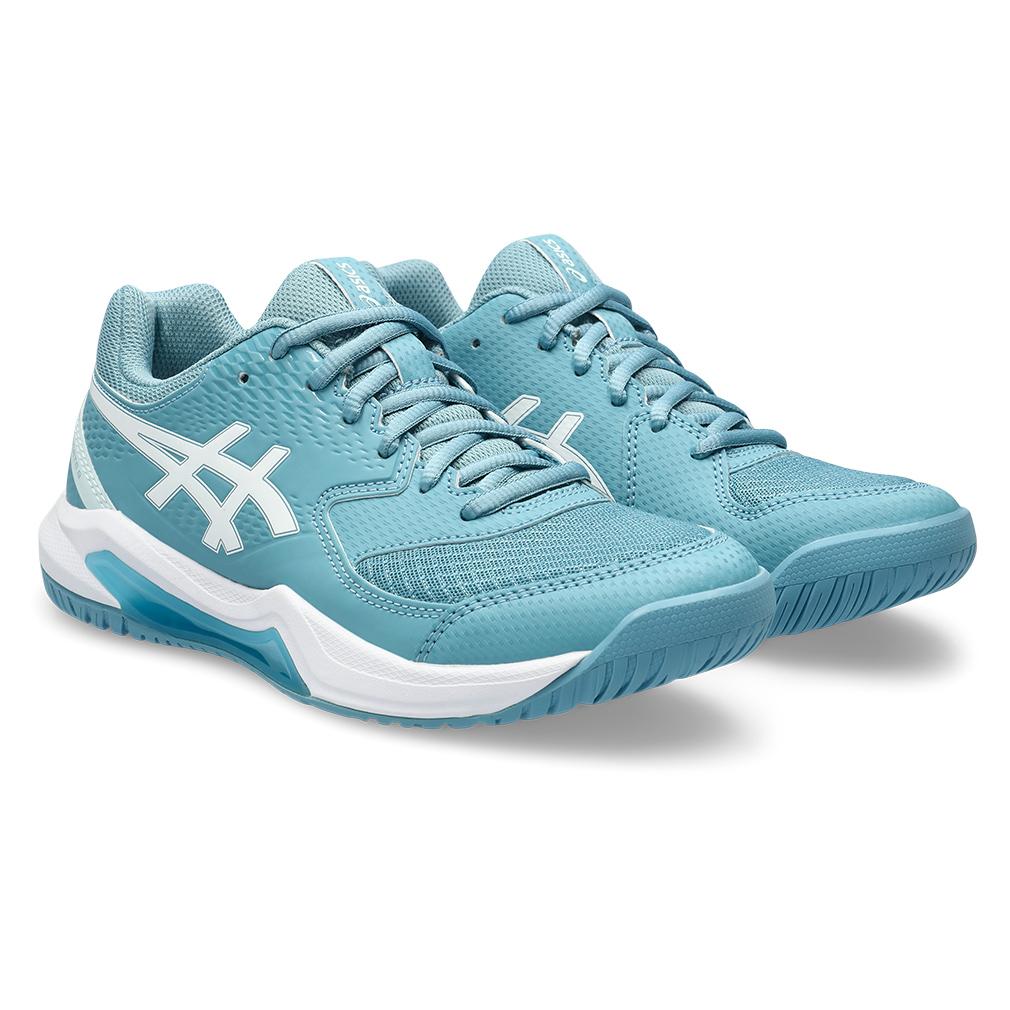 Women's Gel-Dedicate 8 Tennis Shoes Gris Blue and White Footwear Asics