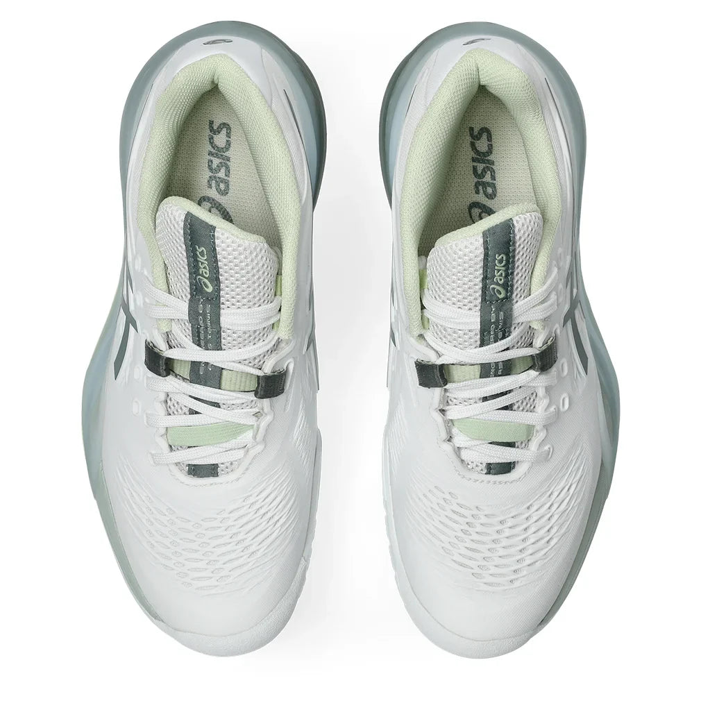 Women`s GEL-Resolution X Wide Tennis Shoes White and Monument Blue Footwear Asics