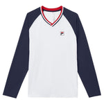 Men`s Heritage Essentials Long Sleeve Tennis Top White and Navy Apparel Fila