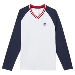 Men`s Heritage Essentials Long Sleeve Tennis Top White and Navy Apparel Fila