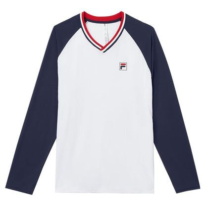 Men`s Heritage Essentials Long Sleeve Tennis Top White and Navy Apparel Fila