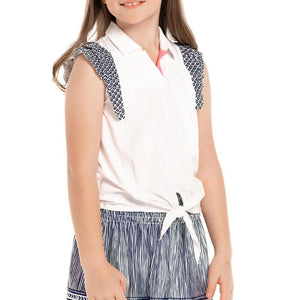 Girls' Bandelier Tie Tennis Polo White Apparel Lucky In Love