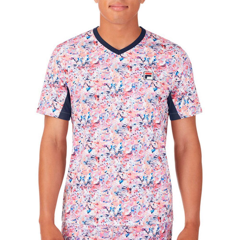 Men's Solar Power Printed V-Neck Tennis Crew Splash Power and Fila Navy Apparel Fila
