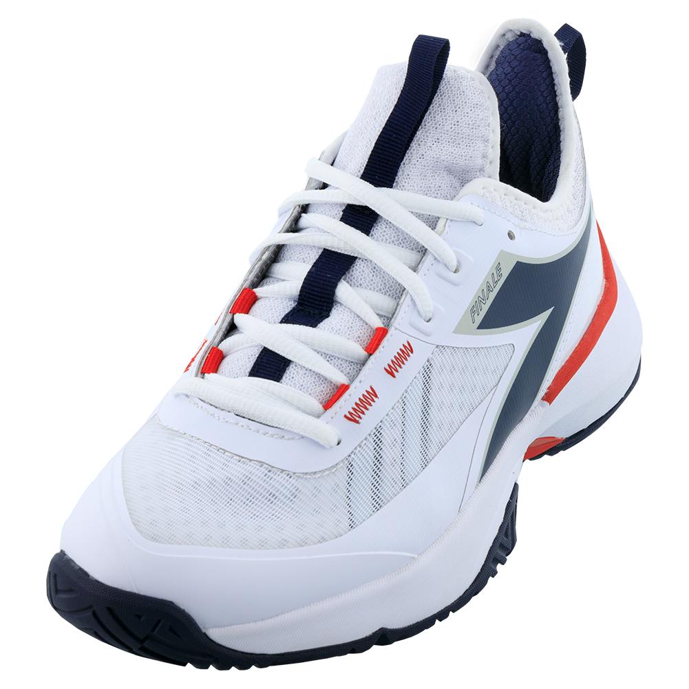 Men`s Finale AG Tennis Shoes White and Blue Corsair Footwear Diadora