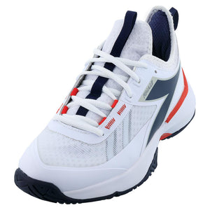 Men`s Finale AG Tennis Shoes White and Blue Corsair Footwear Diadora