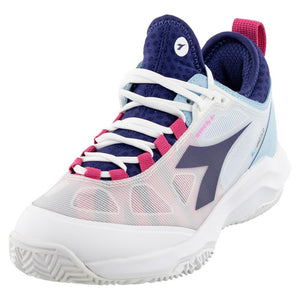 Women's Speed Blushield Fly 4 Clay Tennis Shoes White and Blueprint Footwear Diadora