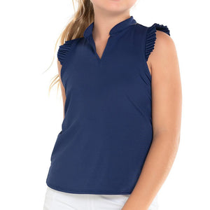 Girl's Pleat Me Up Tennis Tank Navy Apparel Lucky In Love