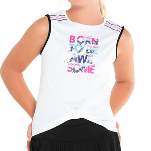 Girl's Born Awesome Tennis Tank White Apparel Lucky In Love