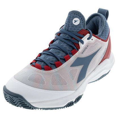 Men's Speed Blushield Fly 4 Clay Tennis Shoes White and Oceanview Footwear Diadora