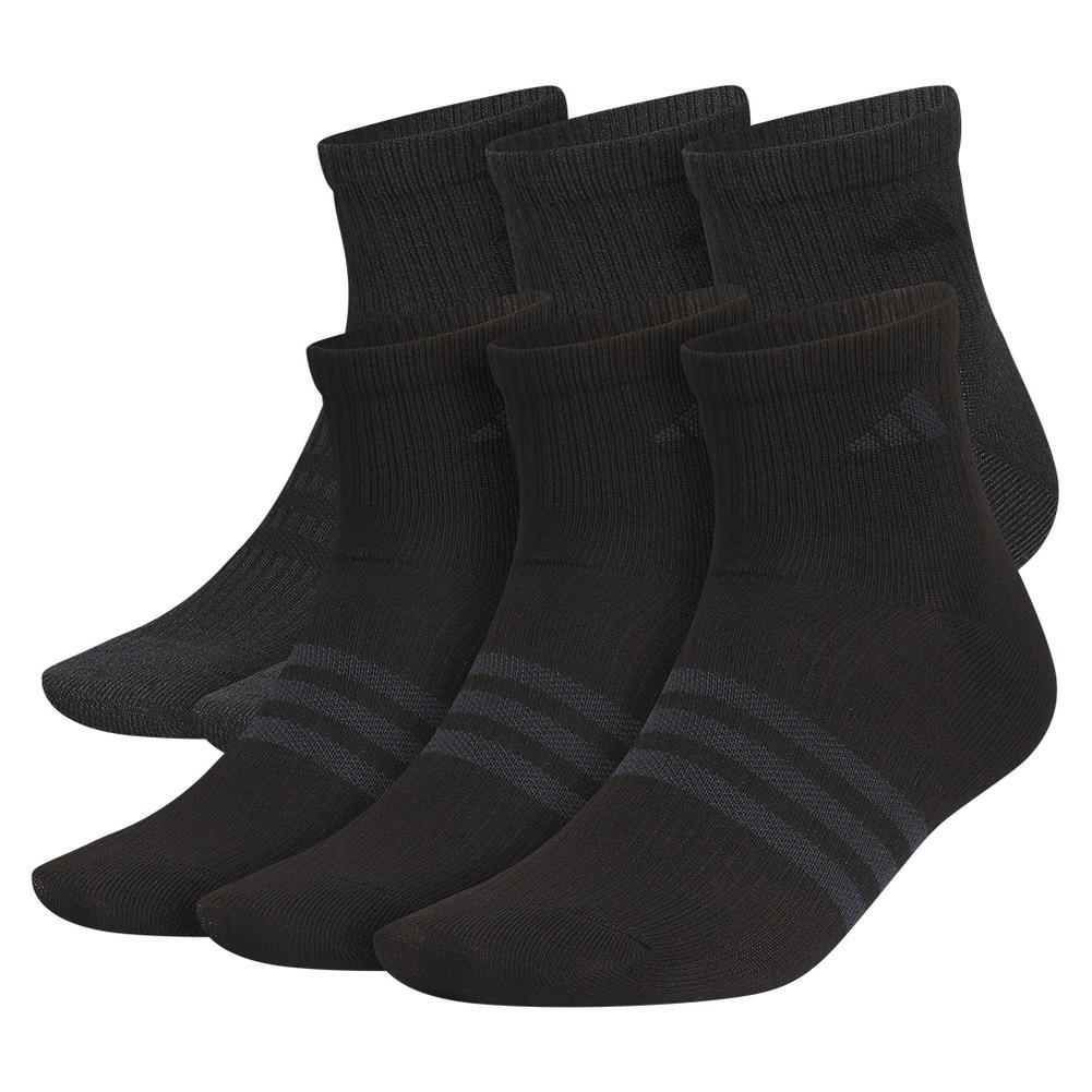 Men`s Superlite 3.0 6 Pack Quarter Tennis Socks Black and Night Grey Adidas