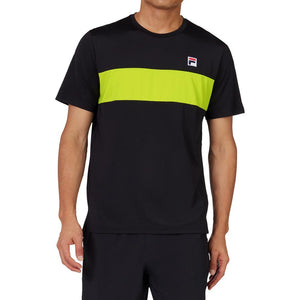 Men's Short Sleeve Tennis Crew Black and Cyber Lime Apparel Fila
