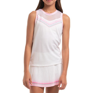 Girl's Retro Deco Tie Back Tennis Tank White Apparel Lucky In Love